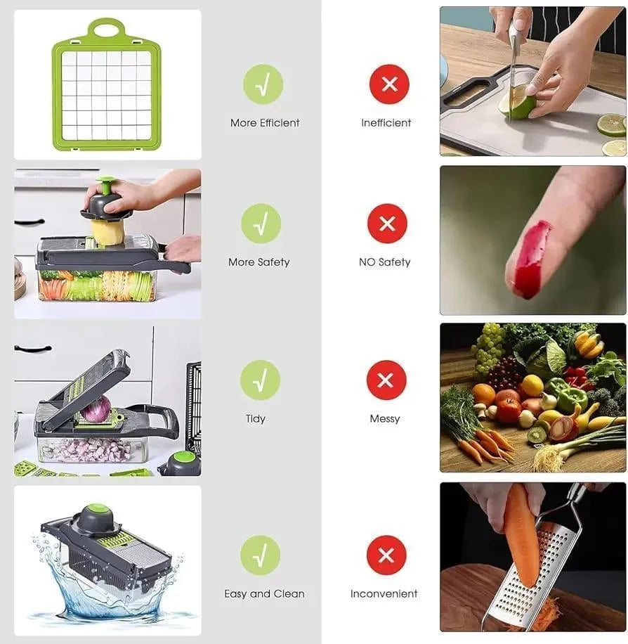 16-Blade Multifunctional Vegetable Chopper & Slicer with Container