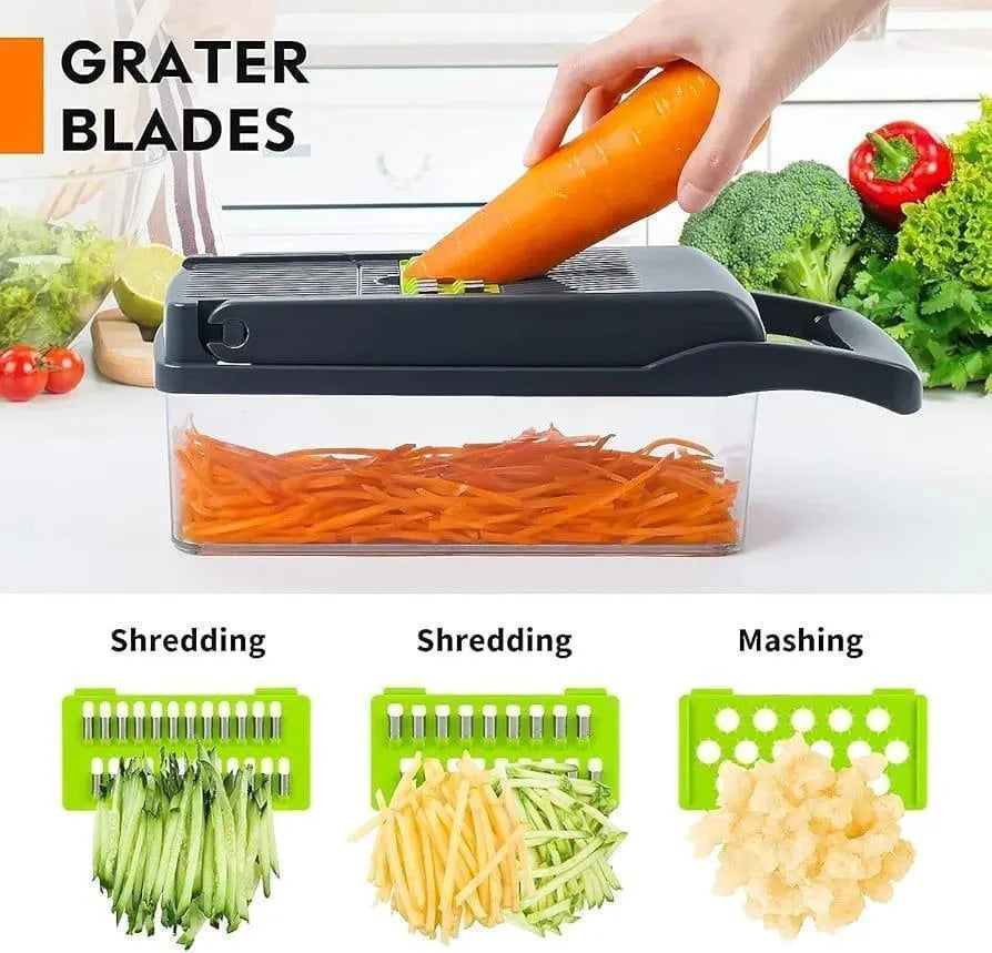 16-Blade Multifunctional Vegetable Chopper & Slicer with Container