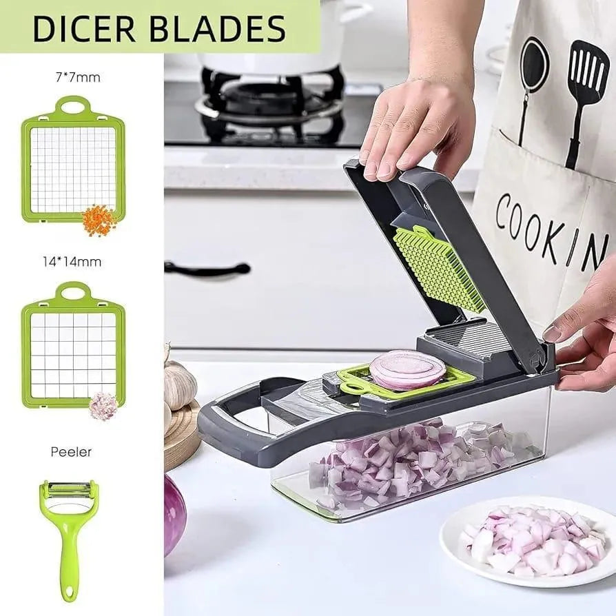 16-Blade Multifunctional Vegetable Chopper & Slicer with Container
