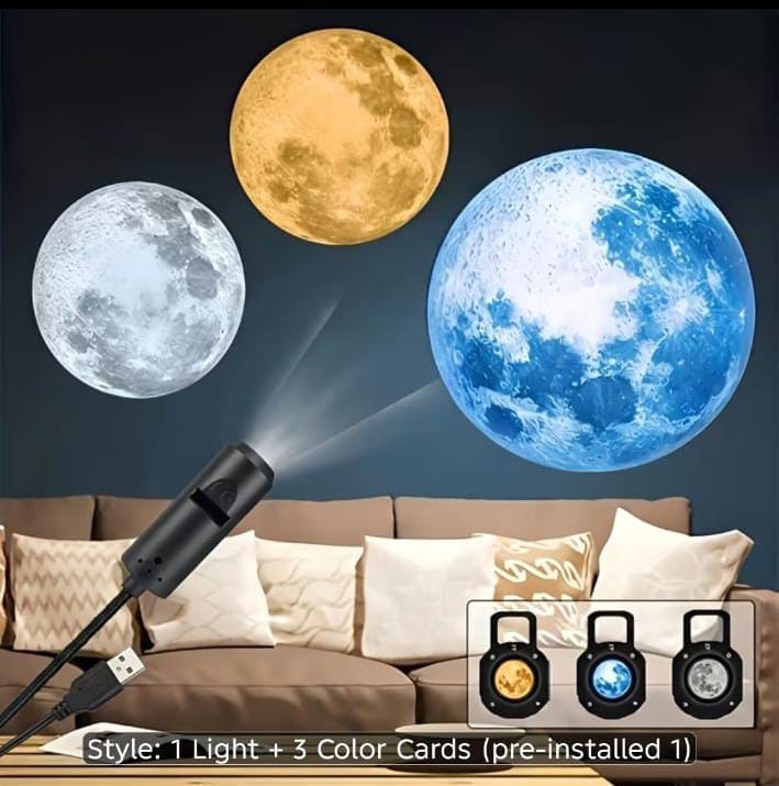 USB Moon & Earth Planet Projector Light – 6 Projection Lenses