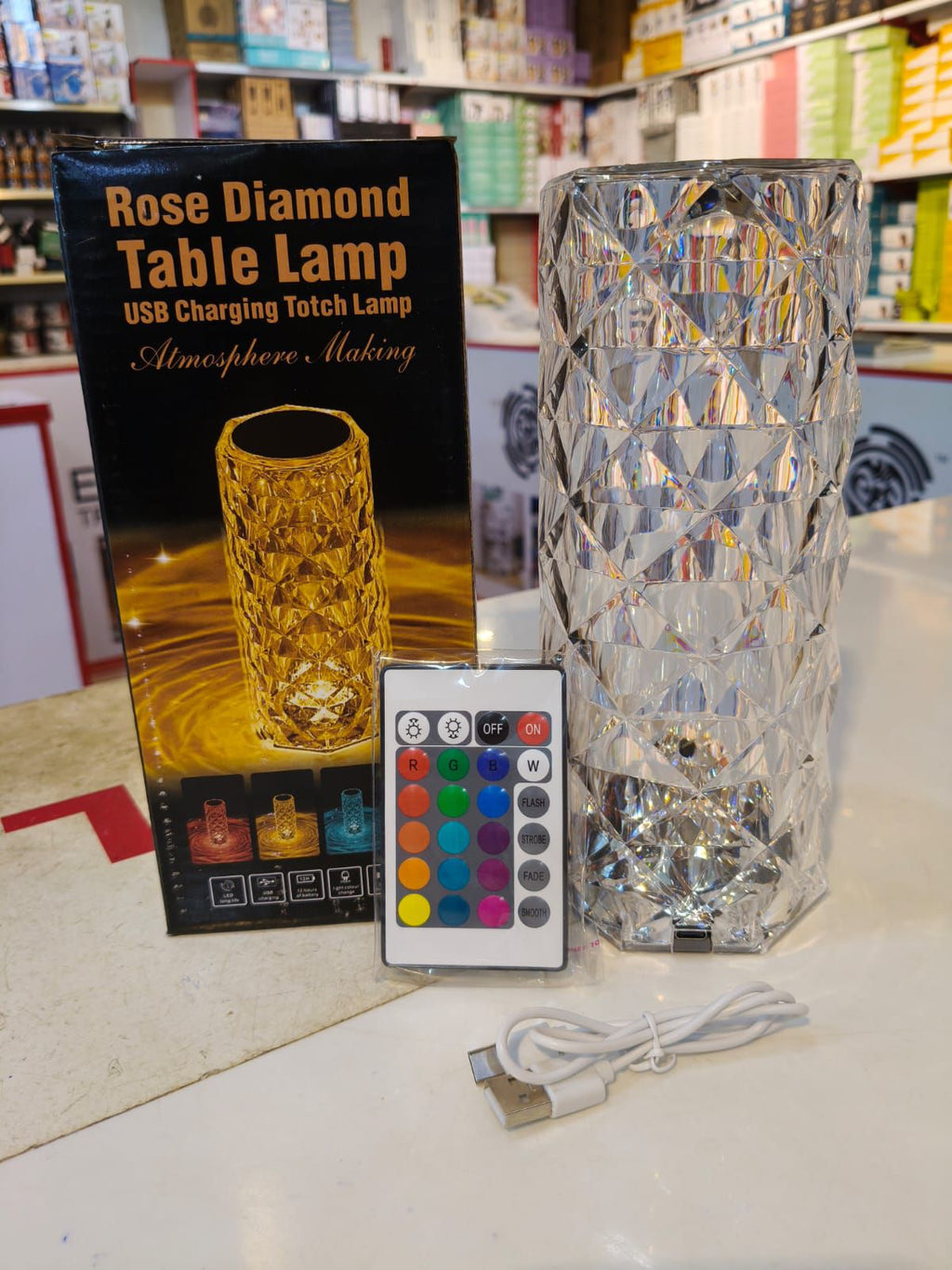 Rechargeable Rose Diamond Table Lamp with Remote – 16 RGB Colors
