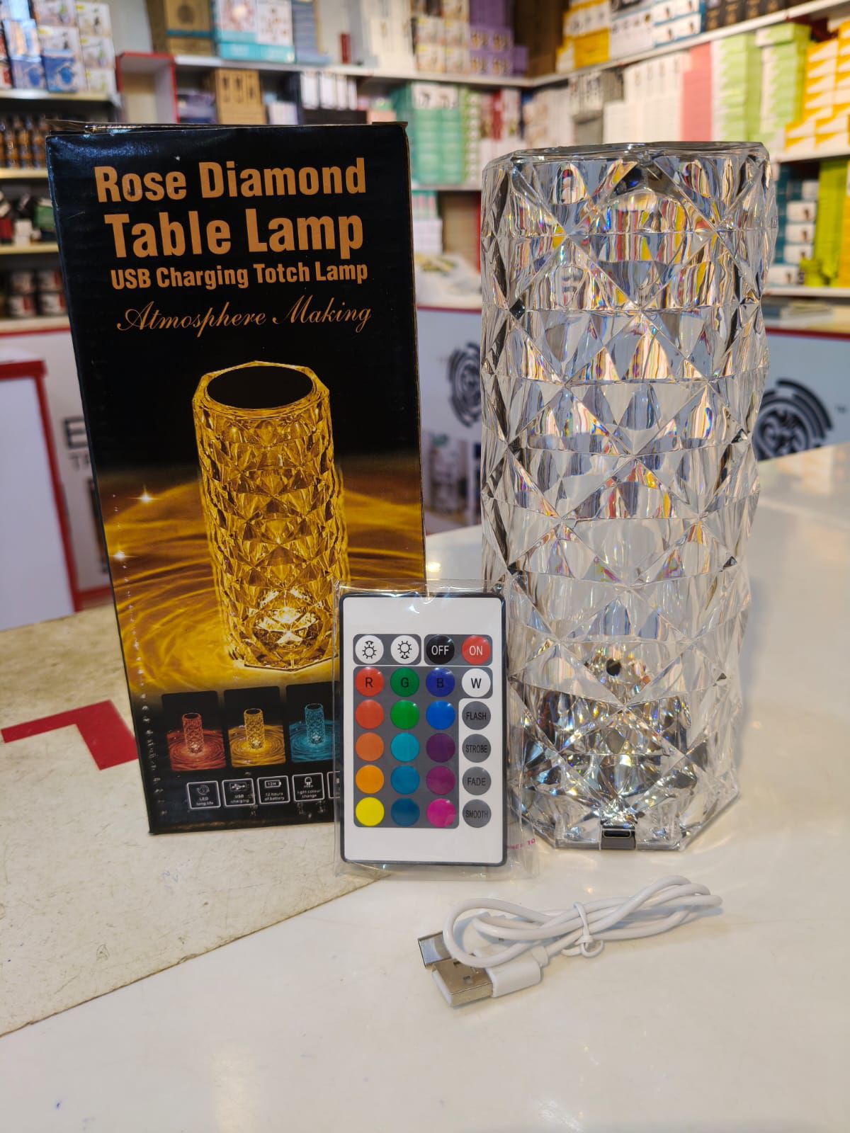 Rechargeable Rose Diamond Table Lamp with Remote – 16 RGB Colors