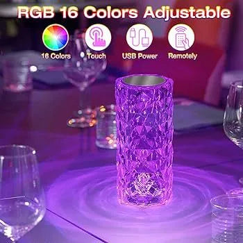 Rechargeable Rose Diamond Table Lamp with Remote – 16 RGB Colors