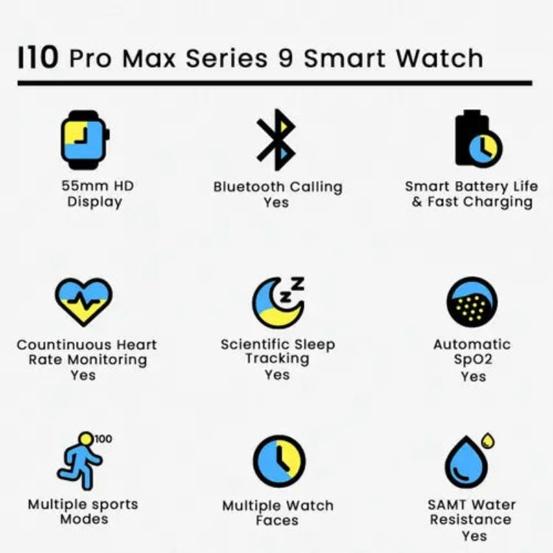 i10 Pro Max Smart Watch Series 9 – Bluetooth Calling & 2.19" HD Display