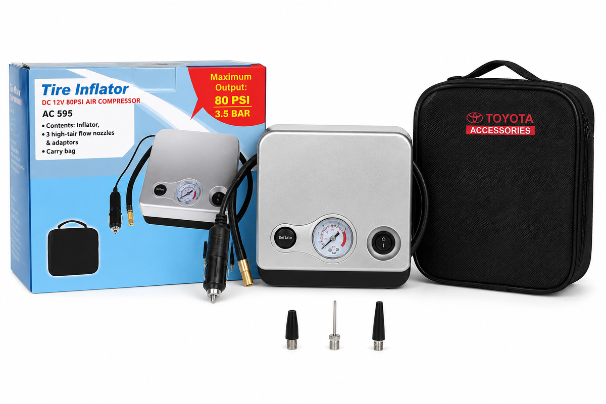 Portable 12V Tire Inflator Air Compressor – Cars & Bikes