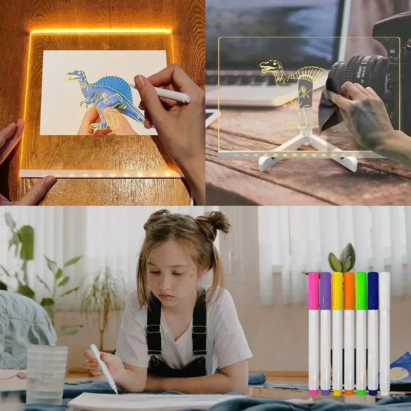 LED Acrylic Writing Board 6×6 Inch with 7 Colorful Markers