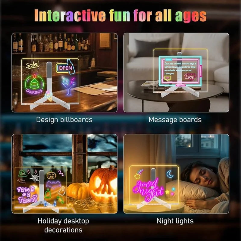 LED Acrylic Writing Board 6×6 Inch with 7 Colorful Markers