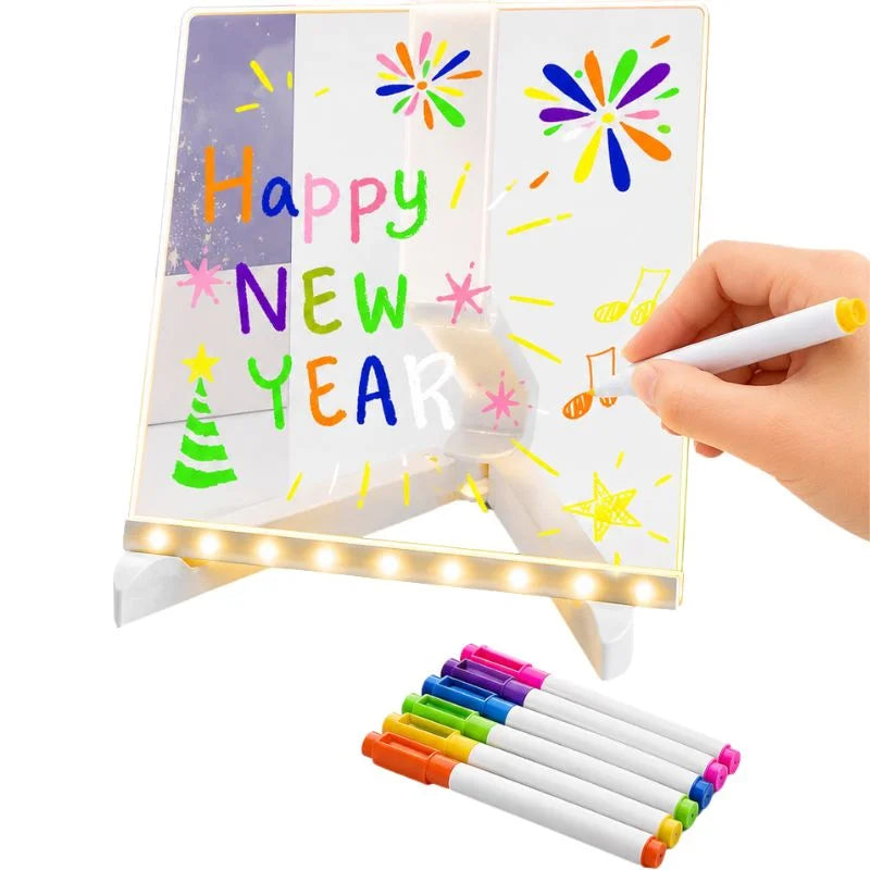 LED Acrylic Writing Board 6×6 Inch with 7 Colorful Markers