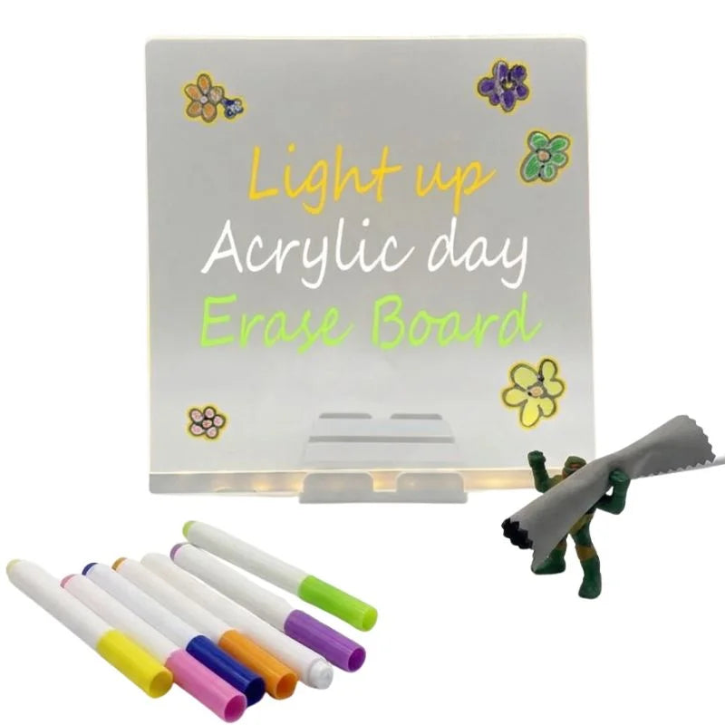 LED Acrylic Writing Board 6×6 Inch with 7 Colorful Markers