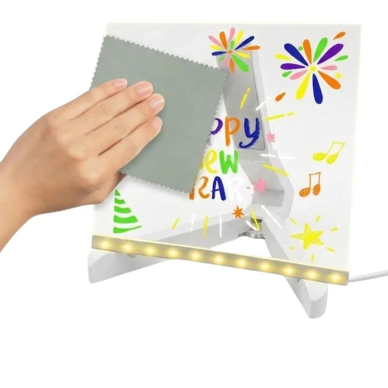 LED Acrylic Writing Board 6×6 Inch with 7 Colorful Markers