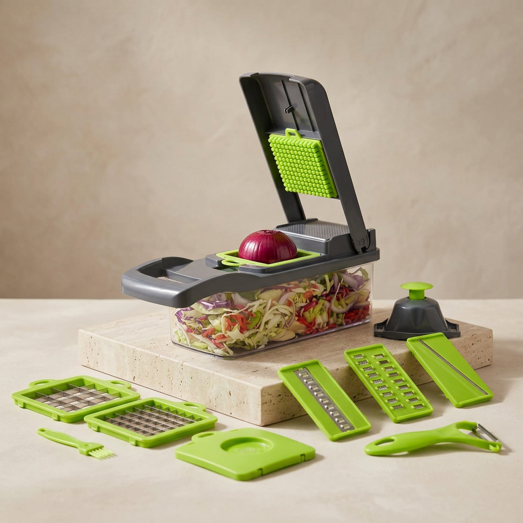 16-Blade Multifunctional Vegetable Chopper & Slicer with Container